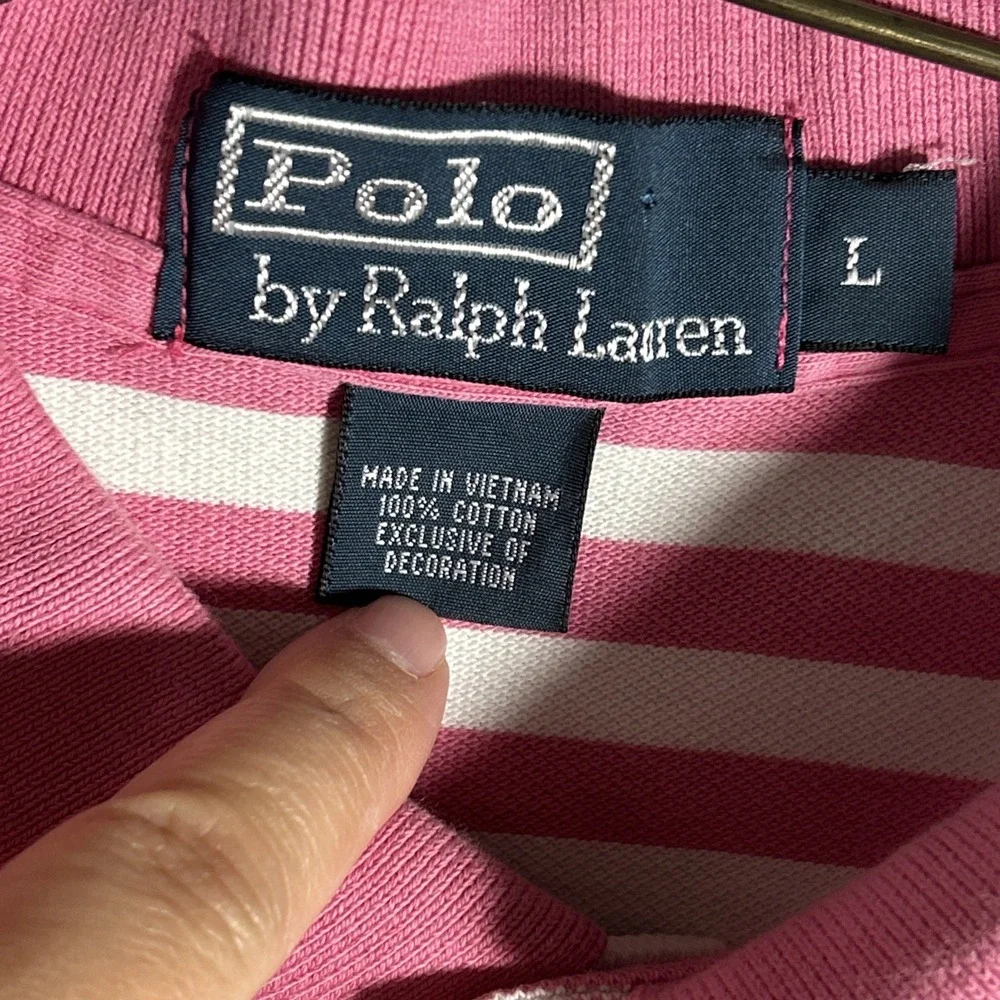 Vintage Polo Ralph Lauren Mens L Striped Polo Shirt Pink White